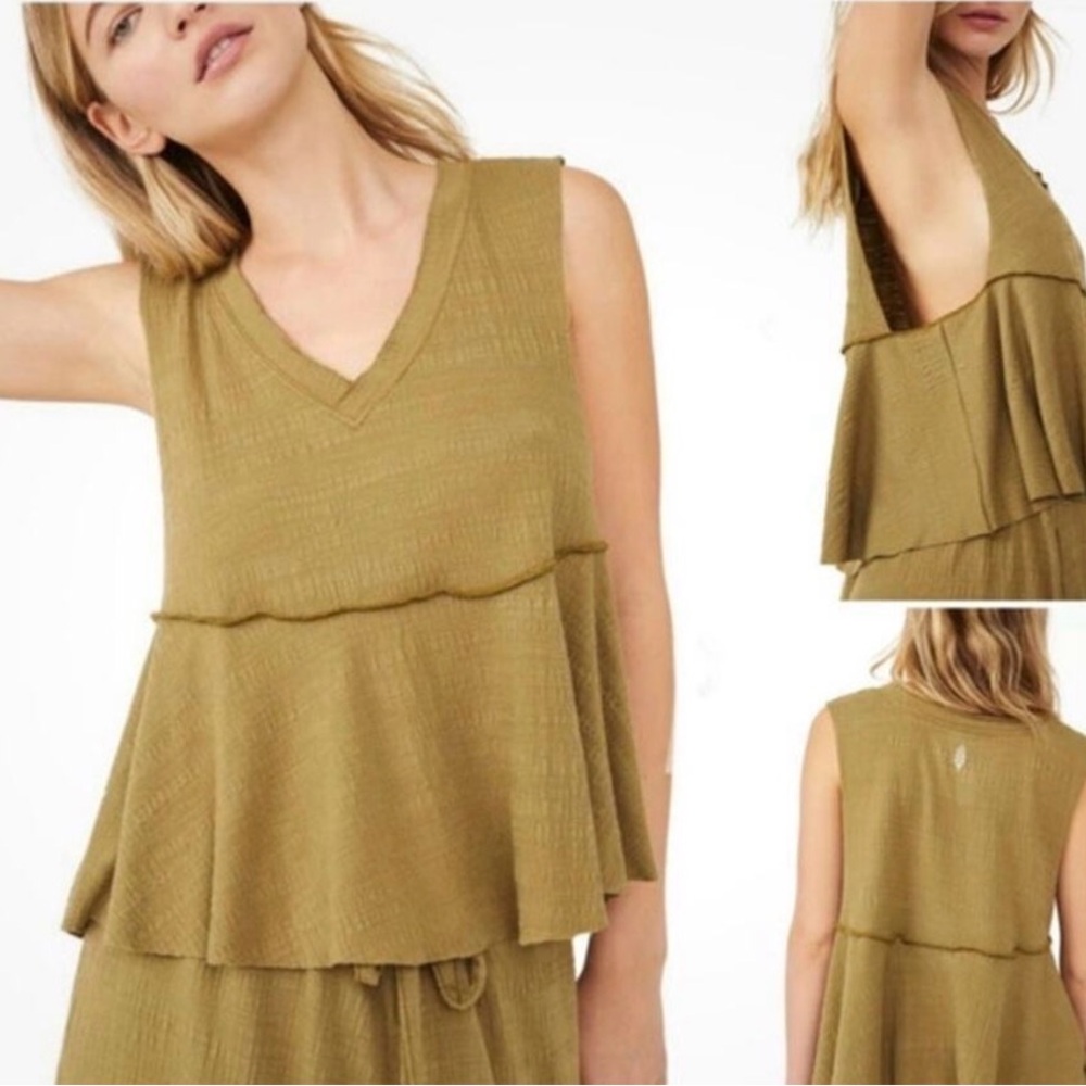 FP Movement by Free People Olive Tiered V-Neck Swing Tank